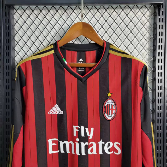 Camisa Milan Home 13/14 Retrô Manga Longa - Vermelha e Preta