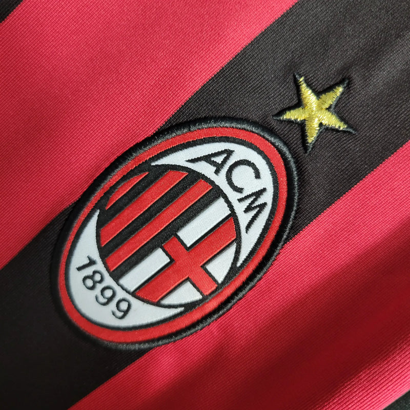 Camisa Milan Home 09/10 Retrô Manga Longa - Vermelha e Preta