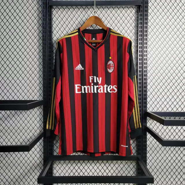 Camisa Milan Home 13/14 Retrô Manga Longa - Vermelha e Preta